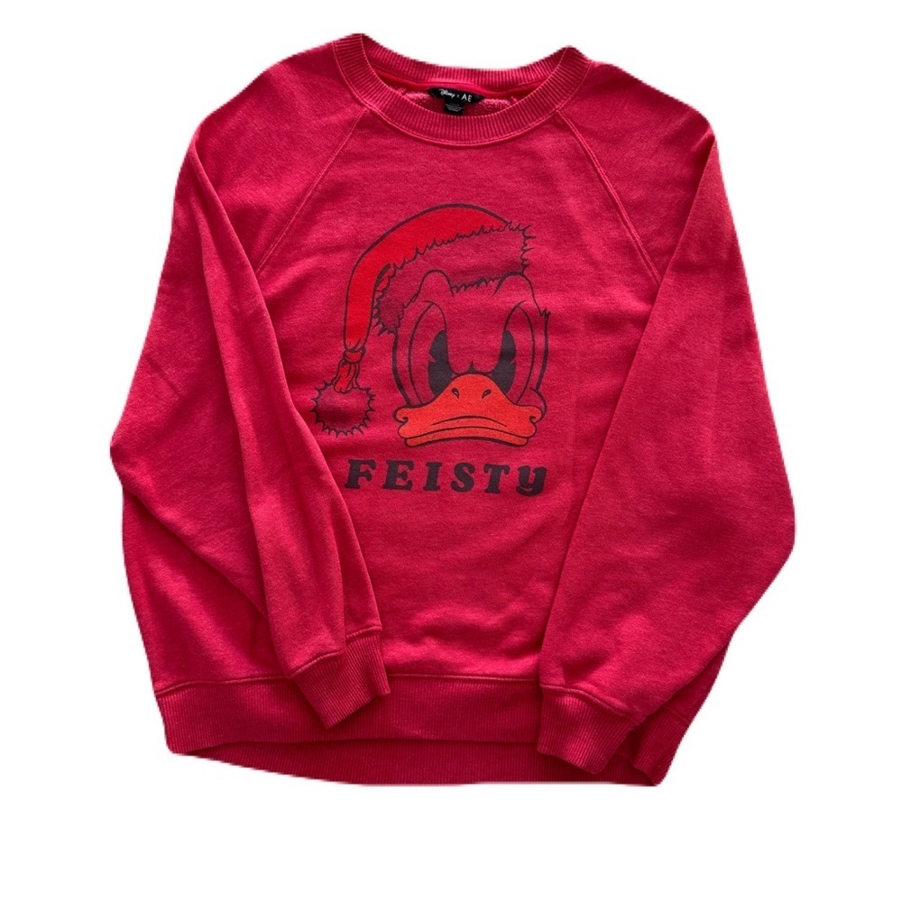 Women's American Eagle Disney Feisty Red Donald Duck Crewneck Sweater Size S
